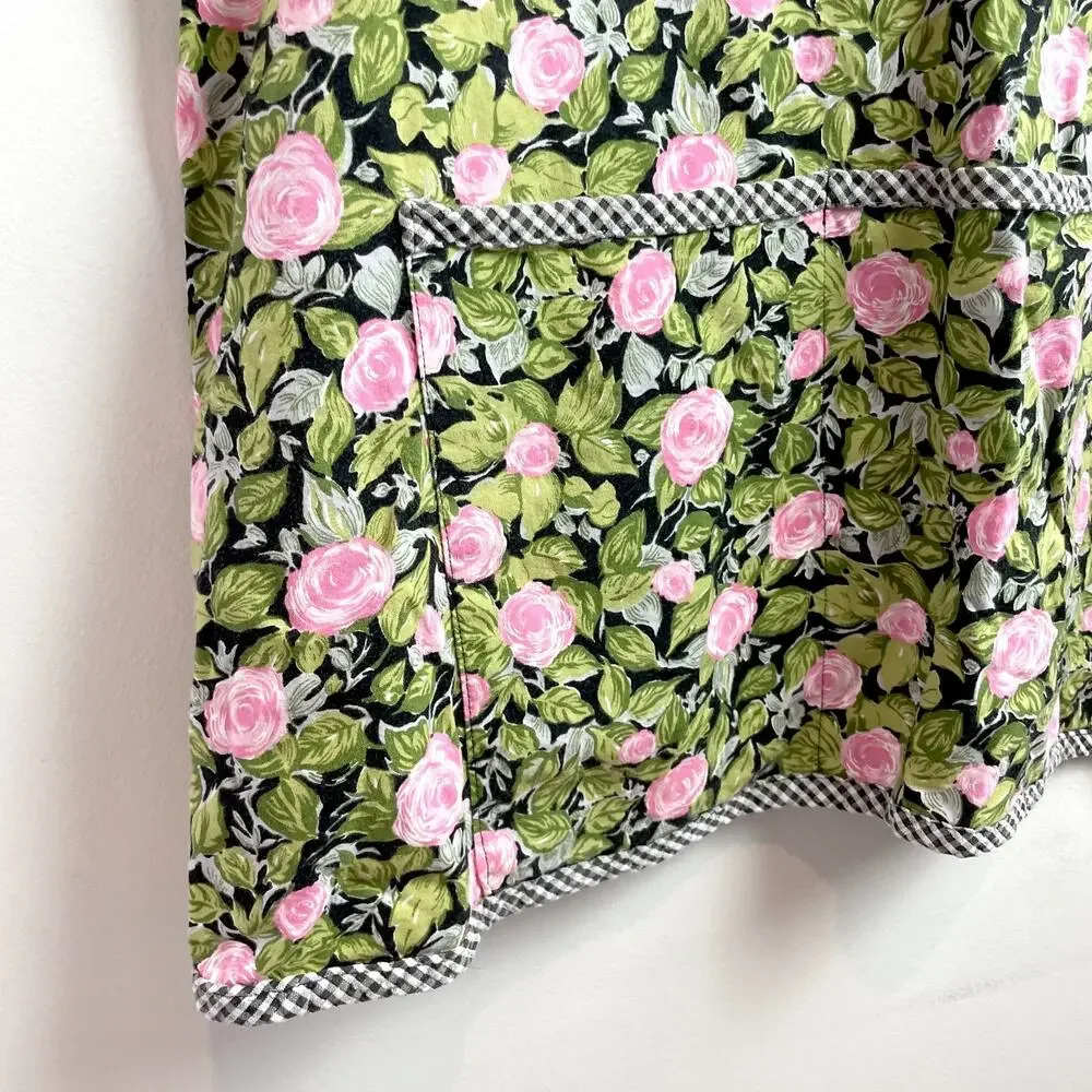 Vintage Handmade Pinafore Apron Gingham Floral Cottage Nonna Grandma Farmhouse
